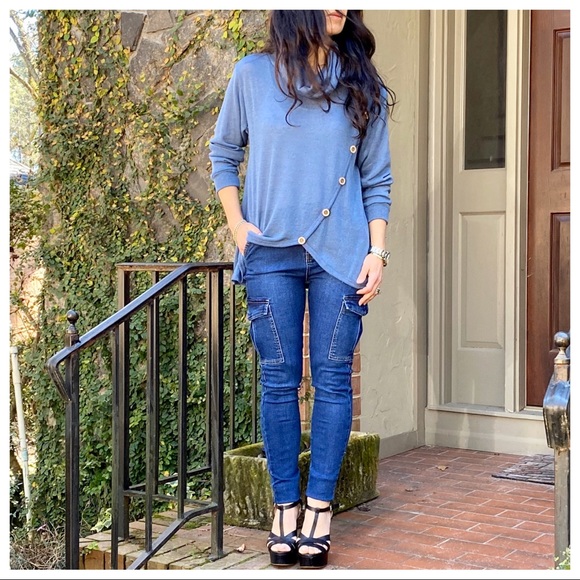 chic side button trim cowl neck knit tunic - Picture 7 of 13